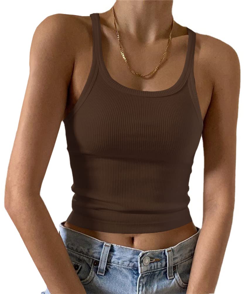 Artfish Women's Sleeveless Tank Top Form Fitting Scoop Neck Ribbed Knit Basic Cami Shirts