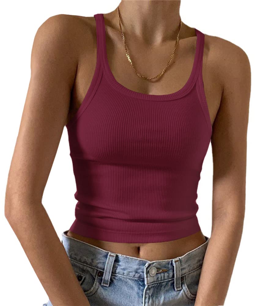 Artfish Women's Sleeveless Tank Top Form Fitting Scoop Neck Ribbed Knit Basic Cami Shirts