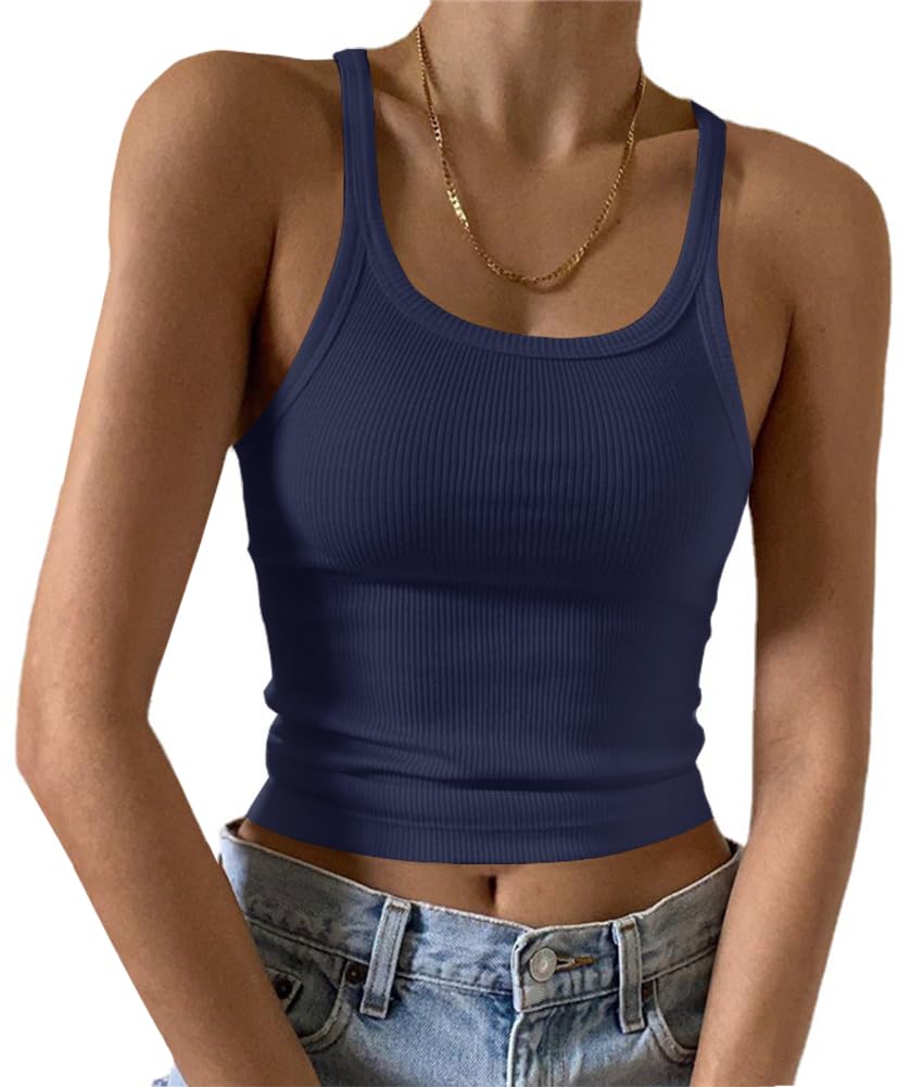Artfish Women's Sleeveless Tank Top Form Fitting Scoop Neck Ribbed Knit Basic Cami Shirts