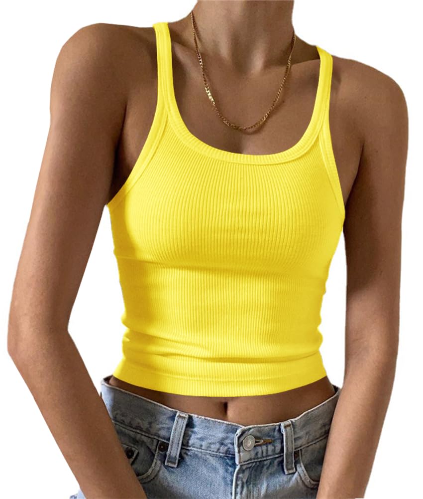 Artfish Women's Sleeveless Tank Top Form Fitting Scoop Neck Ribbed Knit Basic Cami Shirts