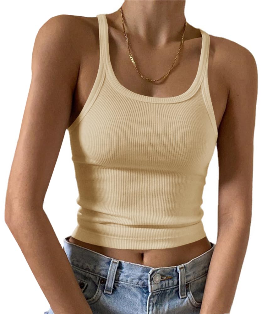 Artfish Women's Sleeveless Tank Top Form Fitting Scoop Neck Ribbed Knit Basic Cami Shirts