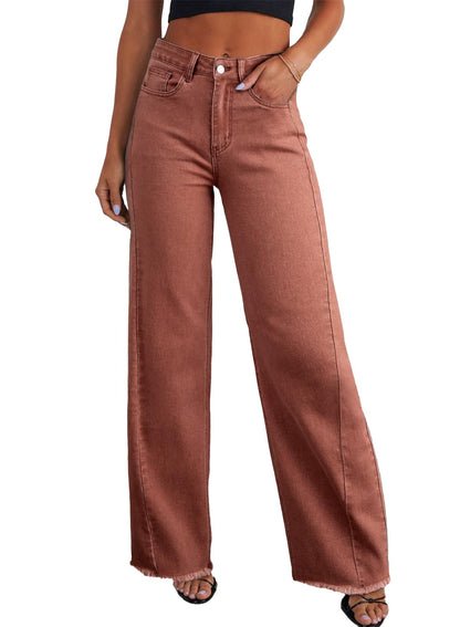 Sidefeel Women's Wide Leg Jeans High Waisted Stretchy Raw Hem Zimbaplatinum Denim Pants