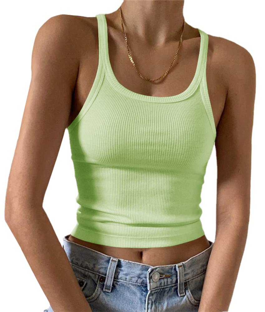 Artfish Women's Sleeveless Tank Top Form Fitting Scoop Neck Ribbed Knit Basic Cami Shirts