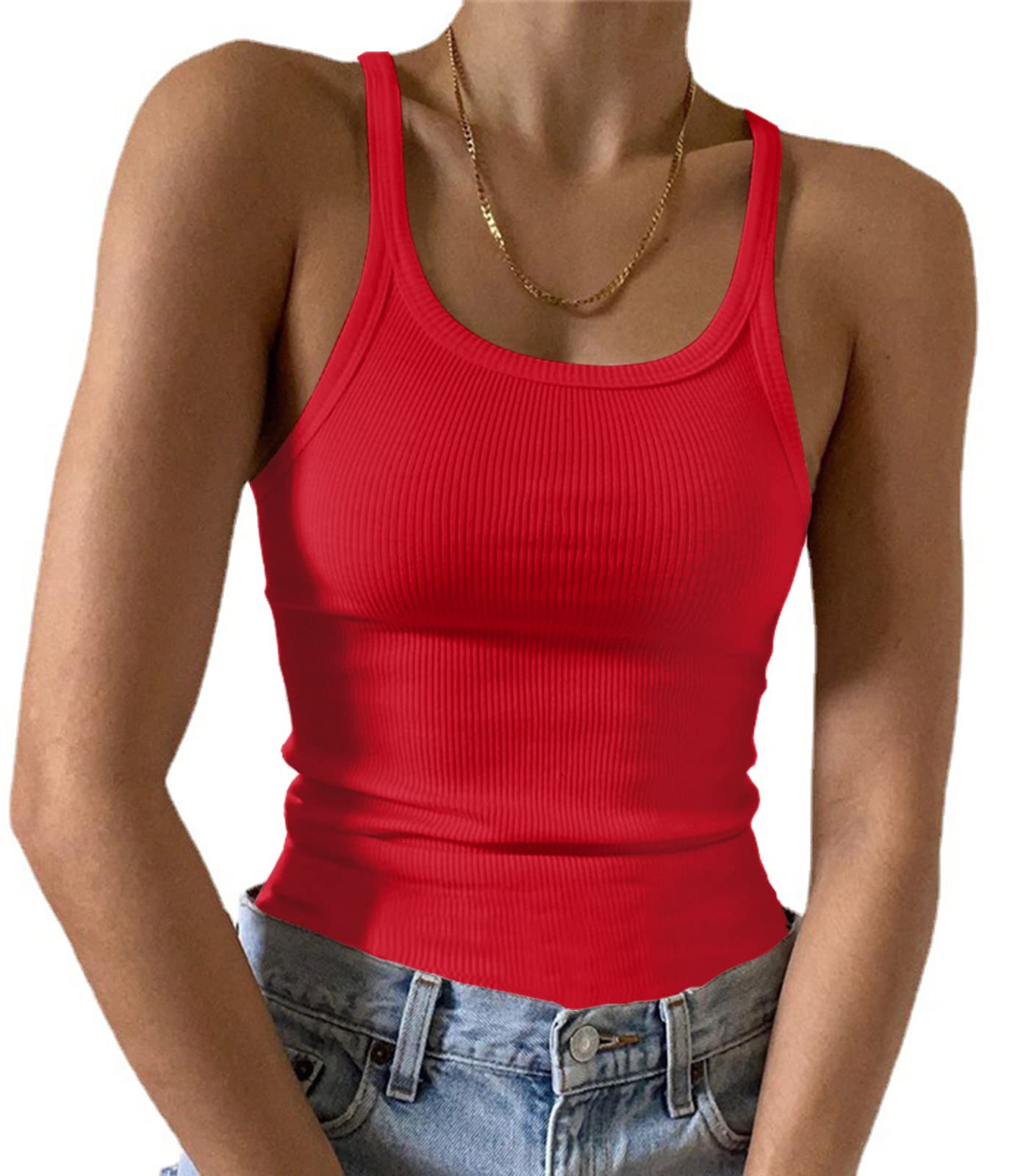 Artfish Women's Sleeveless Tank Top Form Fitting Scoop Neck Ribbed Knit Basic Cami Shirts