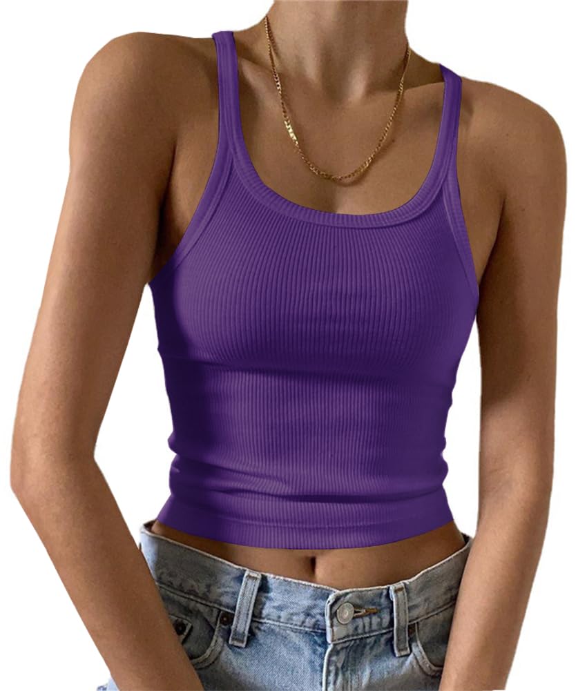 Artfish Women's Sleeveless Tank Top Form Fitting Scoop Neck Ribbed Knit Basic Cami Shirts