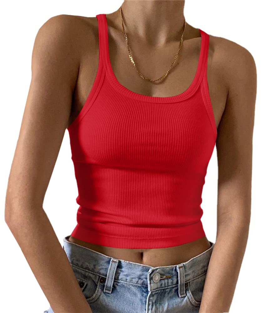 Artfish Women's Sleeveless Tank Top Form Fitting Scoop Neck Ribbed Knit Basic Cami Shirts