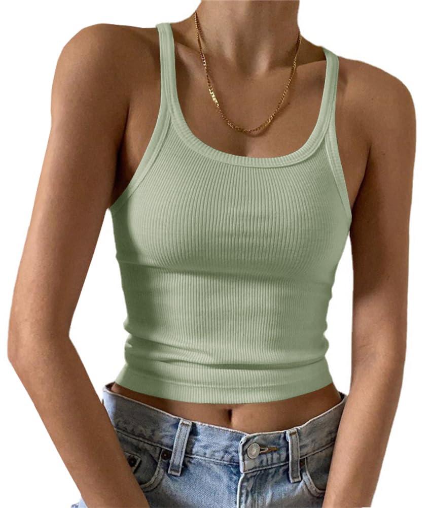 Artfish Women's Sleeveless Tank Top Form Fitting Scoop Neck Ribbed Knit Basic Cami Shirts