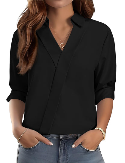 LOMON 3/4 Length Sleeve Womens Tops Dressy V Neck Collared Shirts Trendy Business Casual Work Blouses Vacation Outfits 2026