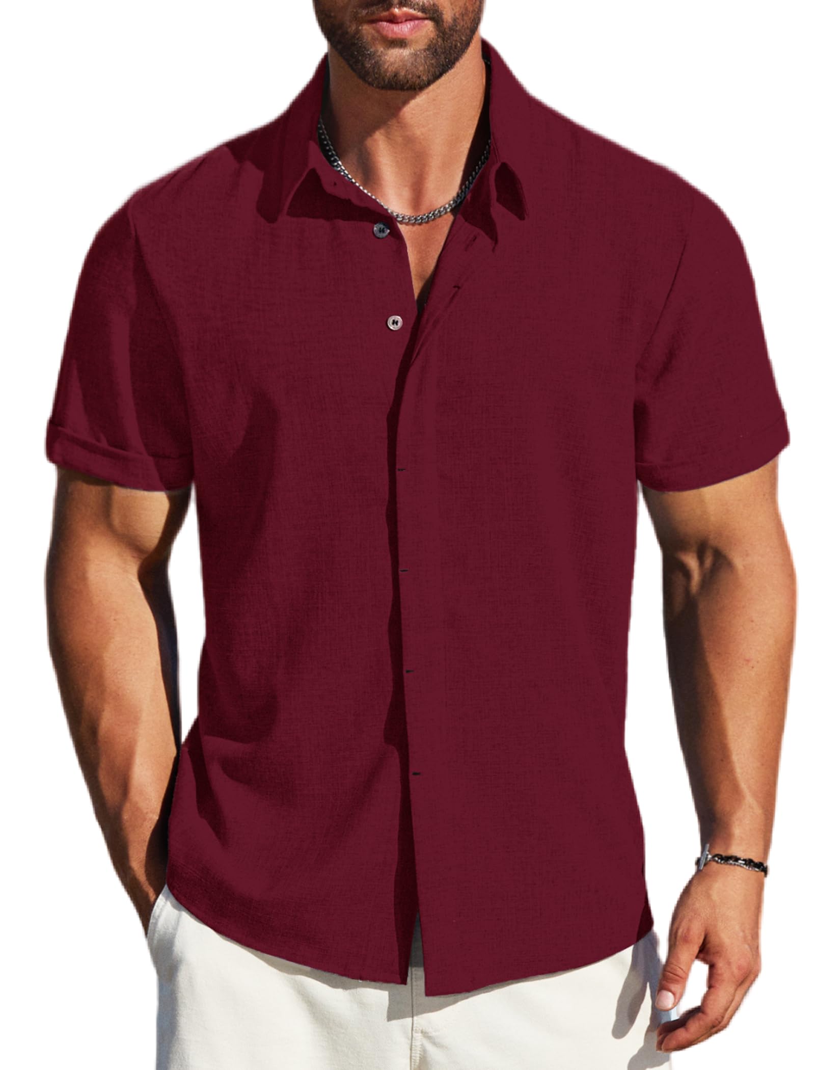 MAPICK Men's Linen Short Sleeve Button Down Shirt – Lightweight Breathable Summer Business Casual, Beach & Wedding Guest