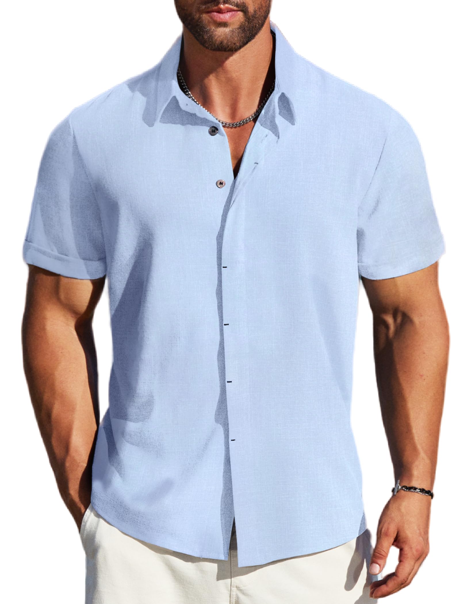 MAPICK Men's Linen Short Sleeve Button Down Shirt – Lightweight Breathable Summer Business Casual, Beach & Wedding Guest