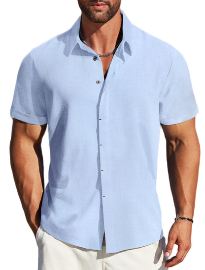 MAPICK Men's Linen Short Sleeve Button Down Shirt – Lightweight Breathable Summer Business Casual, Beach & Wedding Guest