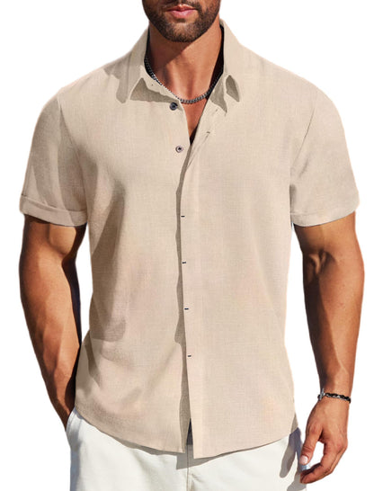 MAPICK Men's Linen Short Sleeve Button Down Shirt – Lightweight Breathable Summer Business Casual, Beach & Wedding Guest