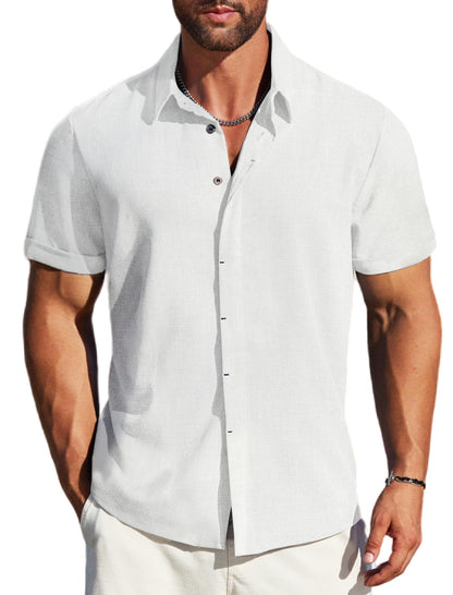 MAPICK Men's Linen Short Sleeve Button Down Shirt – Lightweight Breathable Summer Business Casual, Beach & Wedding Guest