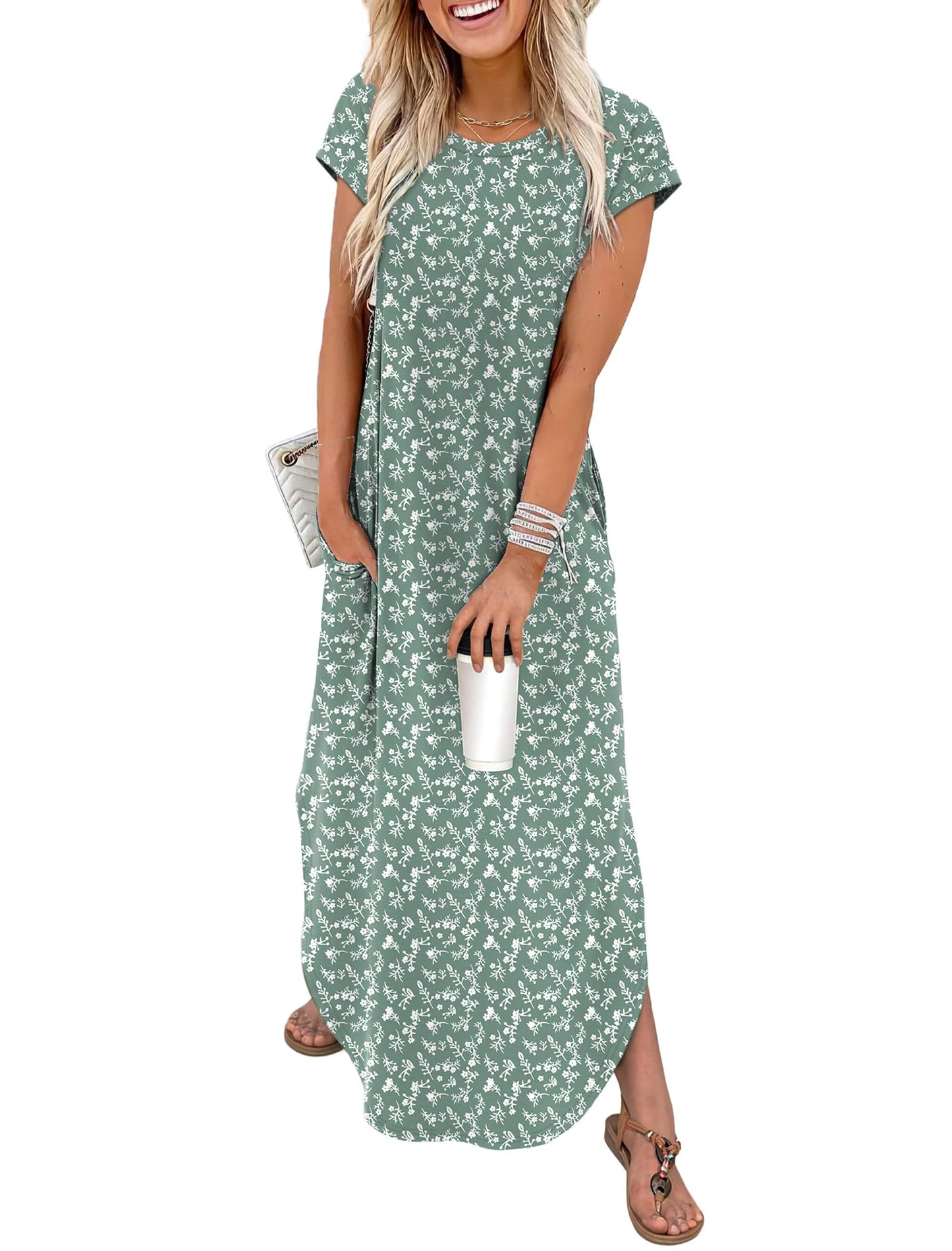 WIHOLL Summer Dresses Cap Sleeve Crewneck Maxi Long Casual Dress with Pockets Beach Vacation Sundresses 2026 Trendy