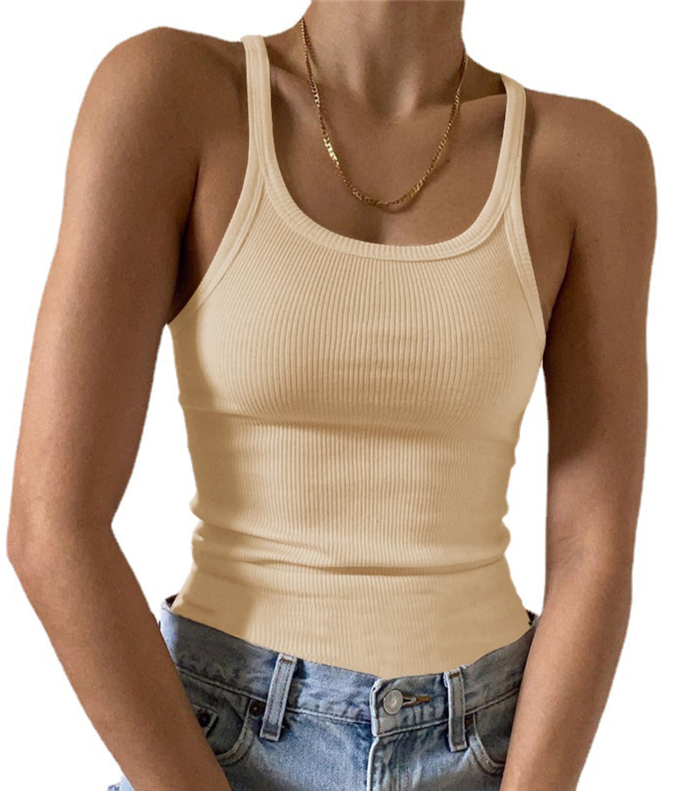 Artfish Women's Sleeveless Tank Top Form Fitting Scoop Neck Ribbed Knit Basic Cami Shirts