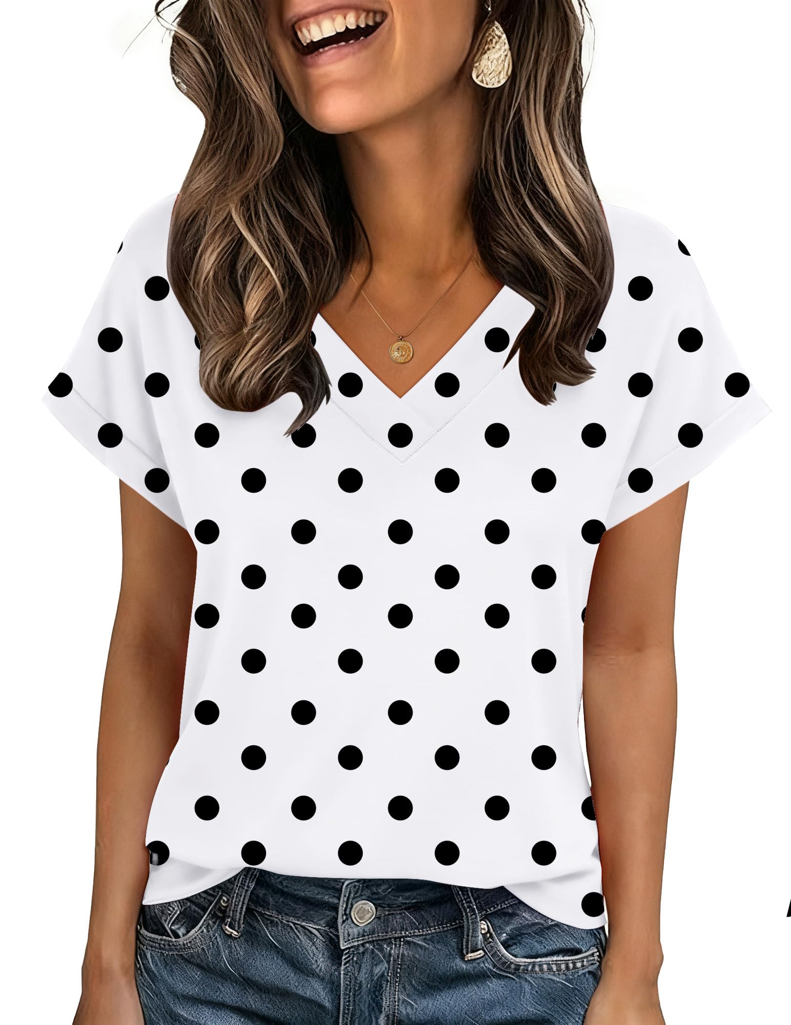 Zeagoo Womens Summer Tops Rolled Short Sleeve V Neck Shirts Casual Dressy Business Work Blouses Outfits