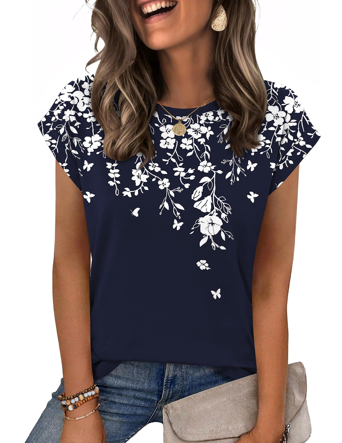 Zeagoo Womens Tops Summer Casual Cap Sleeve Tshirts Shirts Business Dressy Spring Fashion Outfits Trendy Clothes