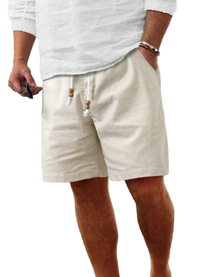Comdecevis Men's Linen Shorts Casual Elastic Waist Drawstring Summer Beach Vacation Yoga Golf Shorts with Pockets