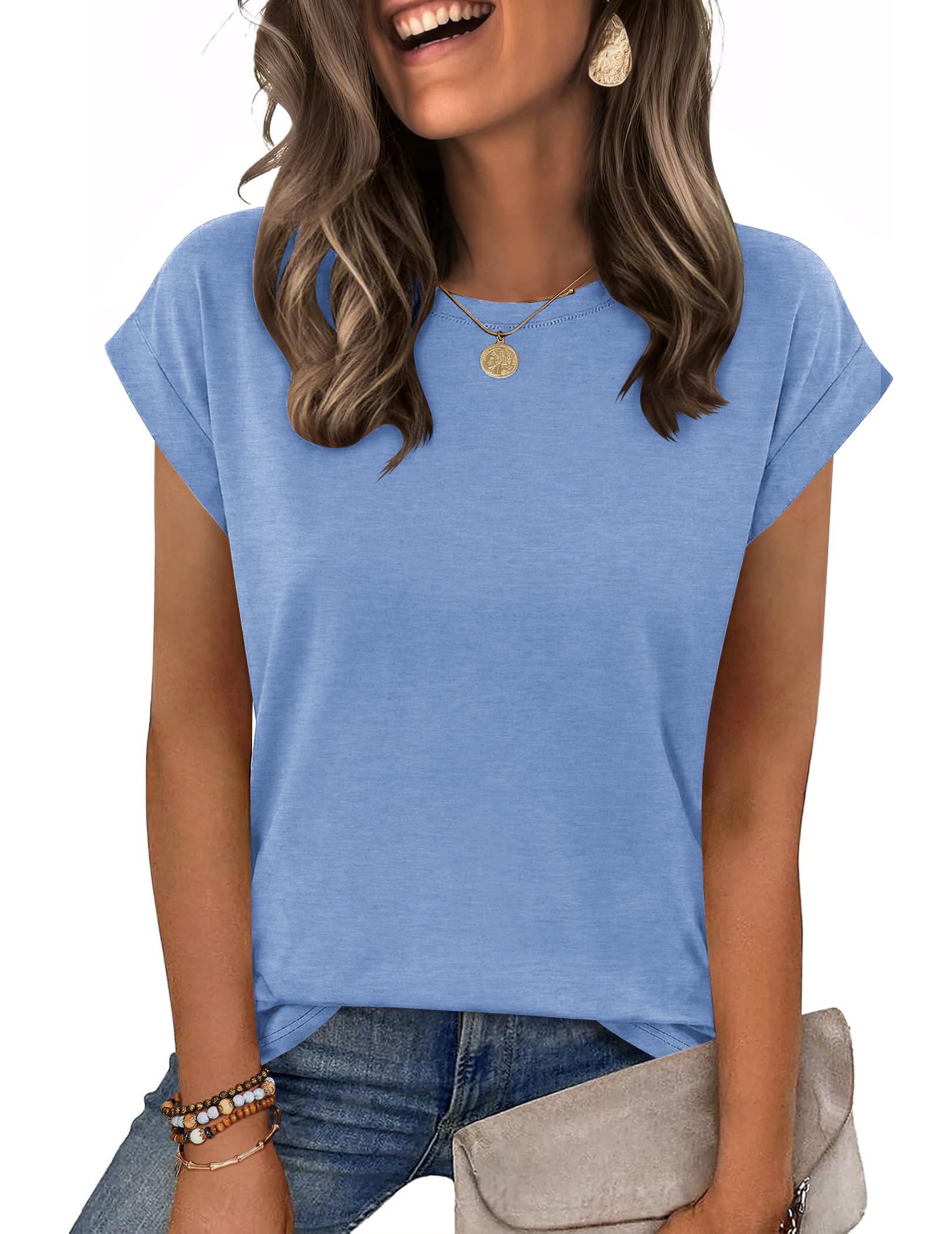 Zeagoo Womens Tops Summer Casual Cap Sleeve Tshirts Shirts Business Dressy Spring Fashion Outfits Trendy Clothes