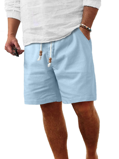 Comdecevis Men's Linen Shorts Casual Elastic Waist Drawstring Summer Beach Vacation Yoga Golf Shorts with Pockets