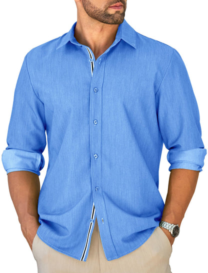 MAPICK Mens Untucked Dress Shirt Stretch Wrinkle Free Button Down Shirt Long Sleeve Business Casual Lightweight Denim Texture