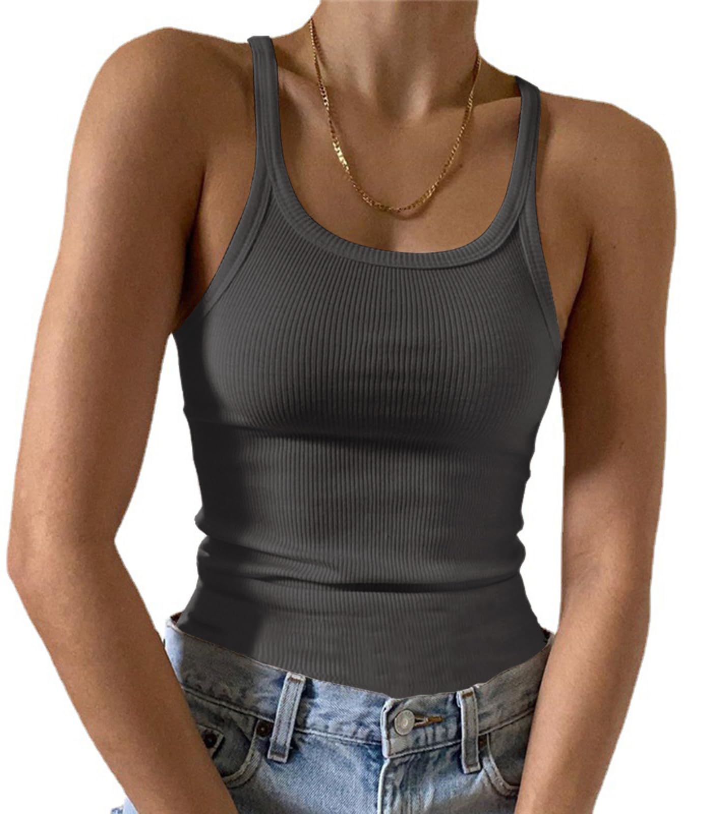 Artfish Women's Sleeveless Tank Top Form Fitting Scoop Neck Ribbed Knit Basic Cami Shirts