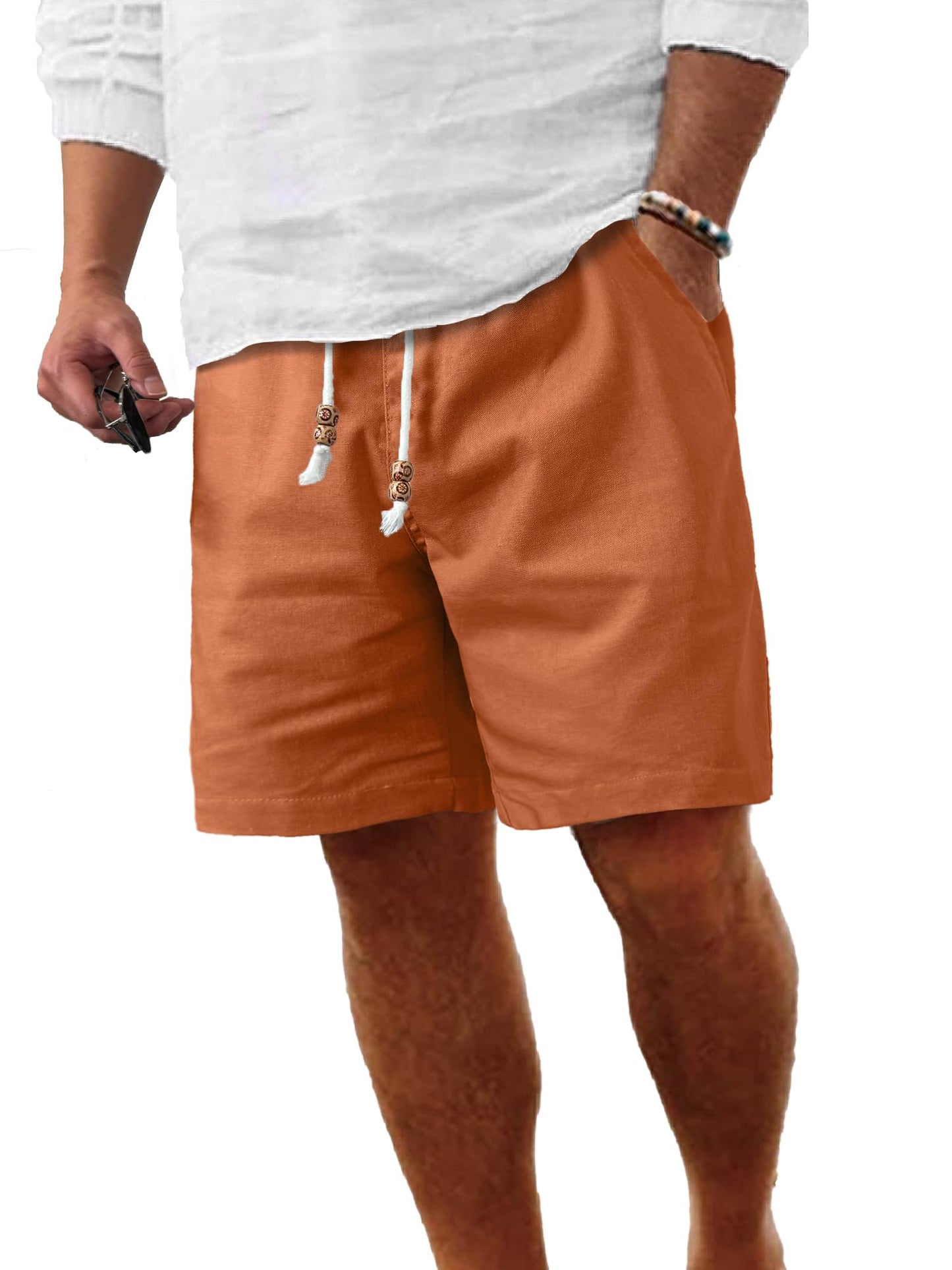 Comdecevis Men's Linen Shorts Casual Elastic Waist Drawstring Summer Beach Vacation Yoga Golf Shorts with Pockets