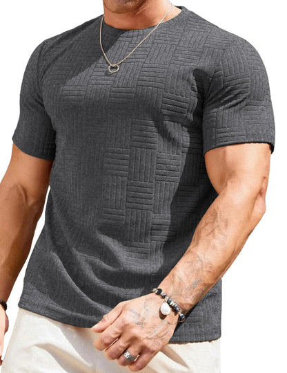 JMIERR Mens T-Shirt Casual Stretch Solid Crewneck Short Sleeve Tees Textured Shirts
