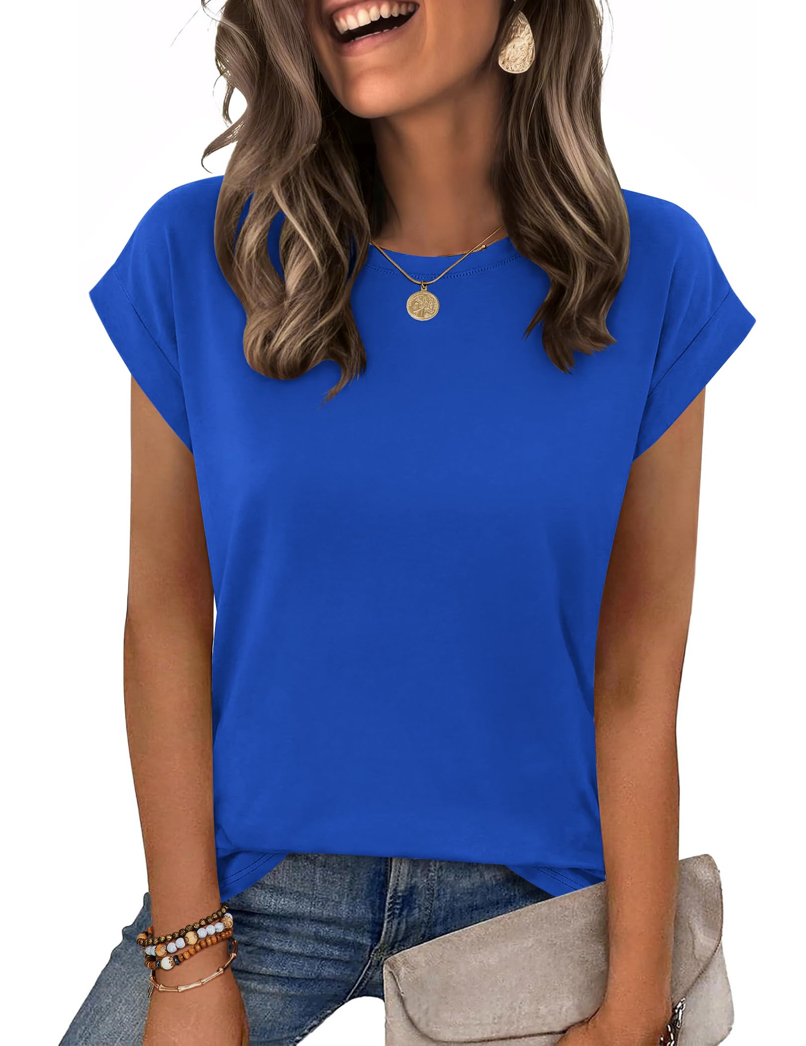 Zeagoo Womens Tops Summer Casual Cap Sleeve Tshirts Shirts Business Dressy Spring Fashion Outfits Trendy Clothes