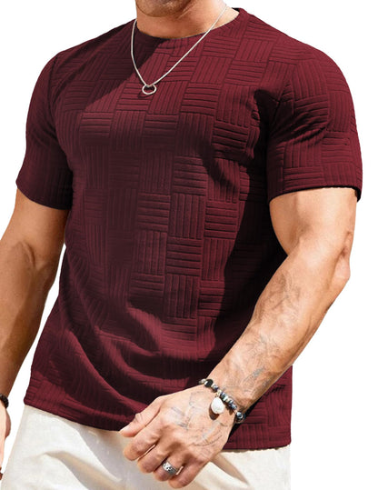 JMIERR Mens T-Shirt Casual Stretch Solid Crewneck Short Sleeve Tees Textured Shirts