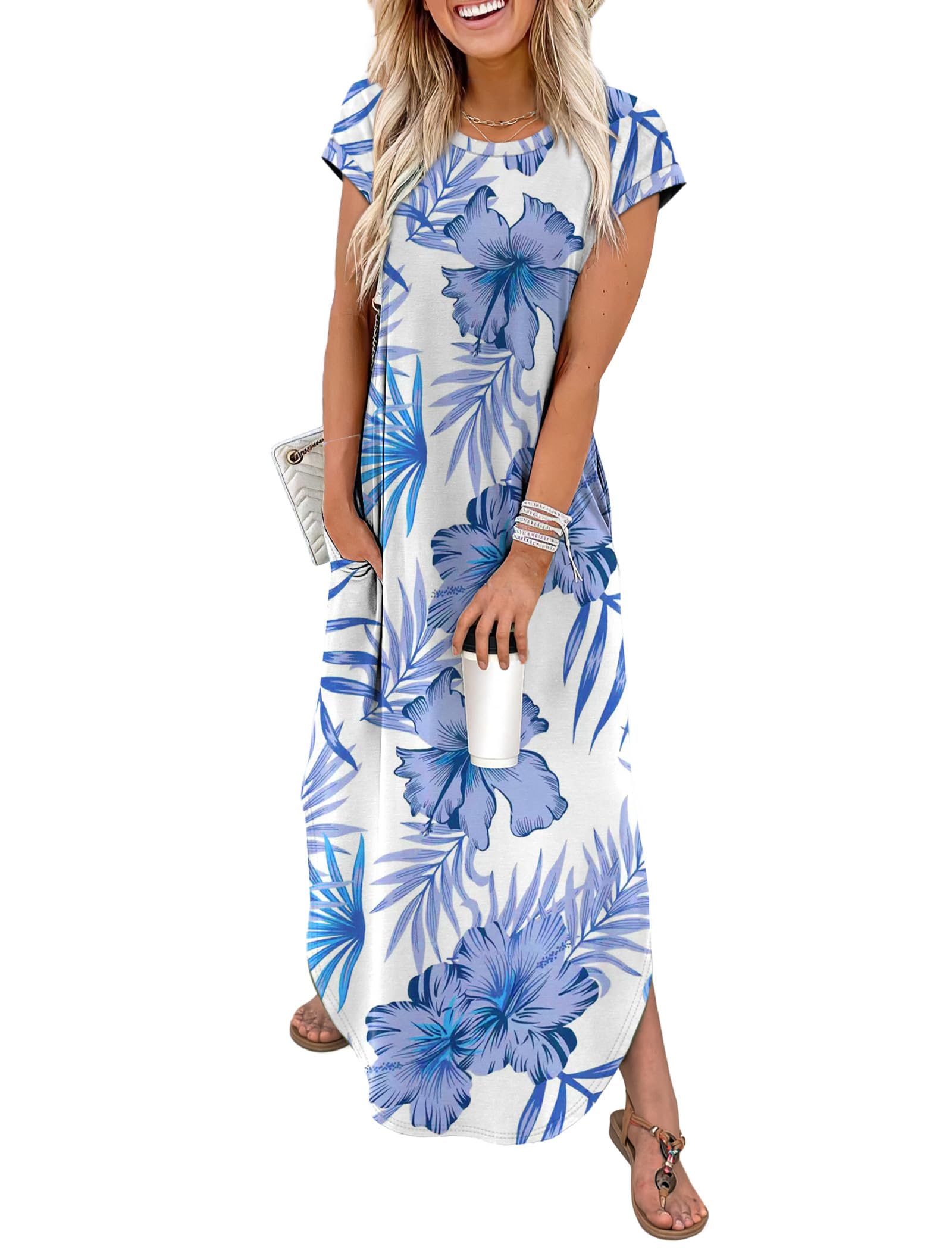 WIHOLL Summer Dresses Cap Sleeve Crewneck Maxi Long Casual Dress with Pockets Beach Vacation Sundresses 2026 Trendy