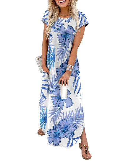 WIHOLL Summer Dresses Cap Sleeve Crewneck Maxi Long Casual Dress with Pockets Beach Vacation Sundresses 2026 Trendy
