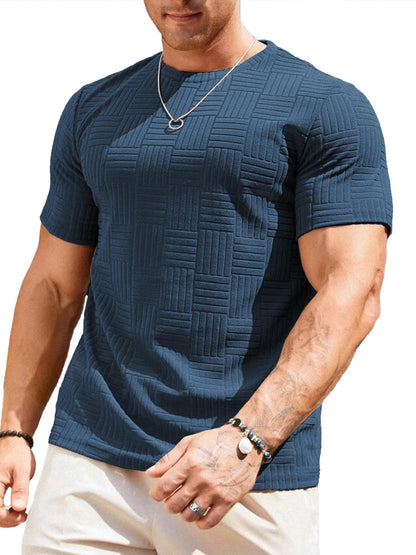 JMIERR Mens T-Shirt Casual Stretch Solid Crewneck Short Sleeve Tees Textured Shirts