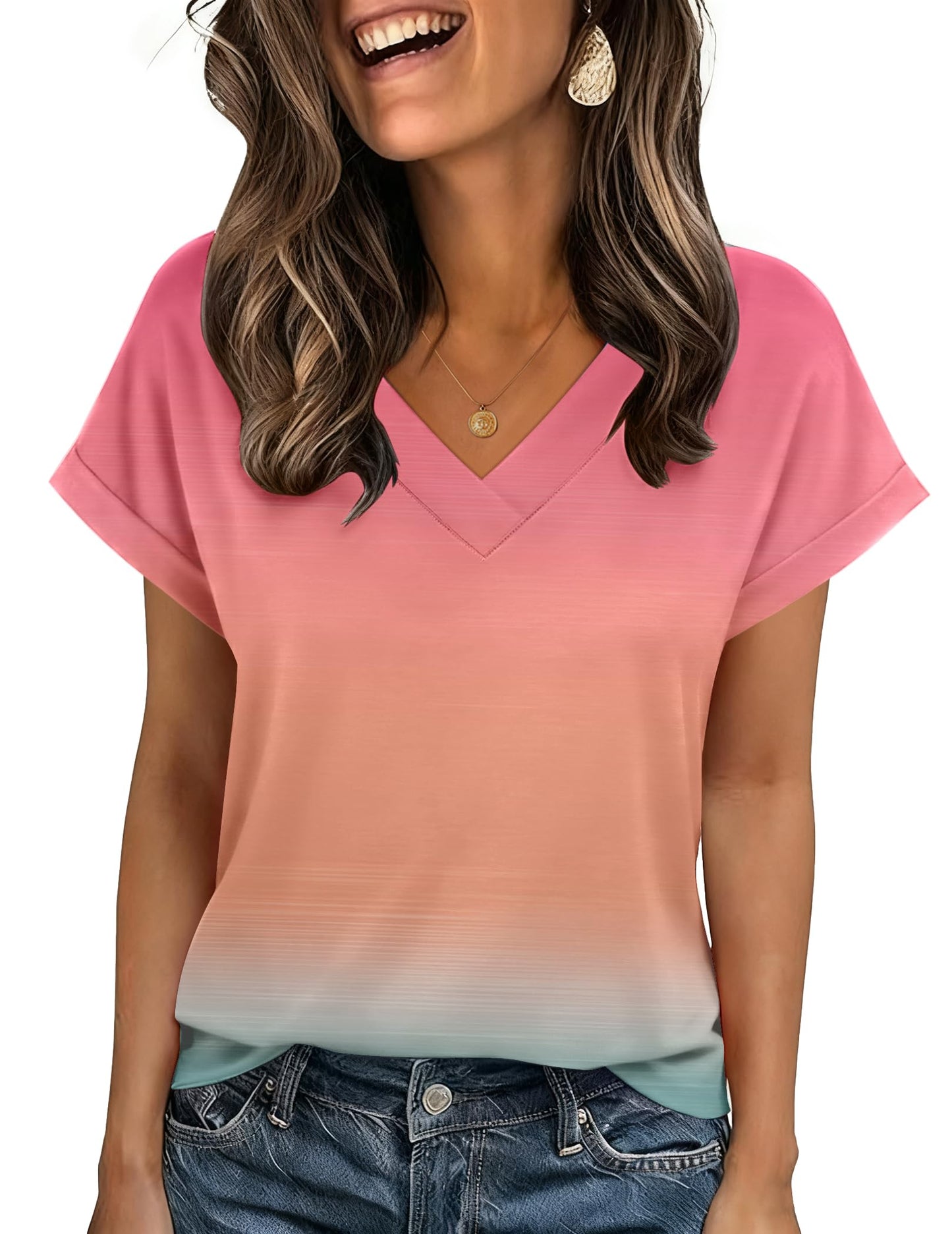 Zeagoo Womens Summer Tops Rolled Short Sleeve V Neck Shirts Casual Dressy Business Work Blouses Outfits