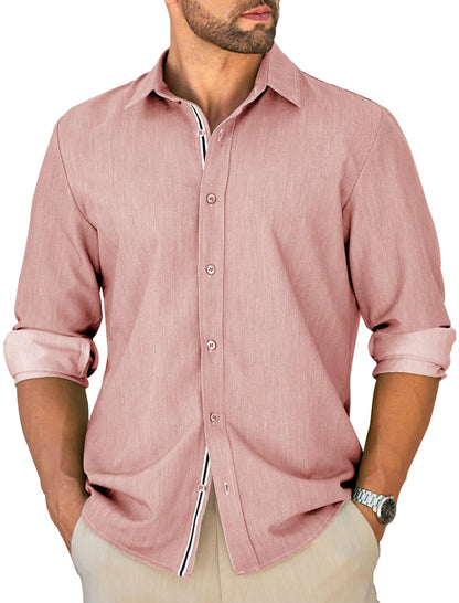 MAPICK Mens Untucked Dress Shirt Stretch Wrinkle Free Button Down Shirt Long Sleeve Business Casual Lightweight Denim Texture