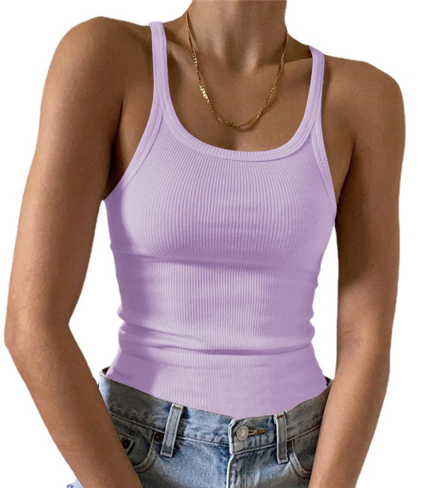 Artfish Women's Sleeveless Tank Top Form Fitting Scoop Neck Ribbed Knit Basic Cami Shirts