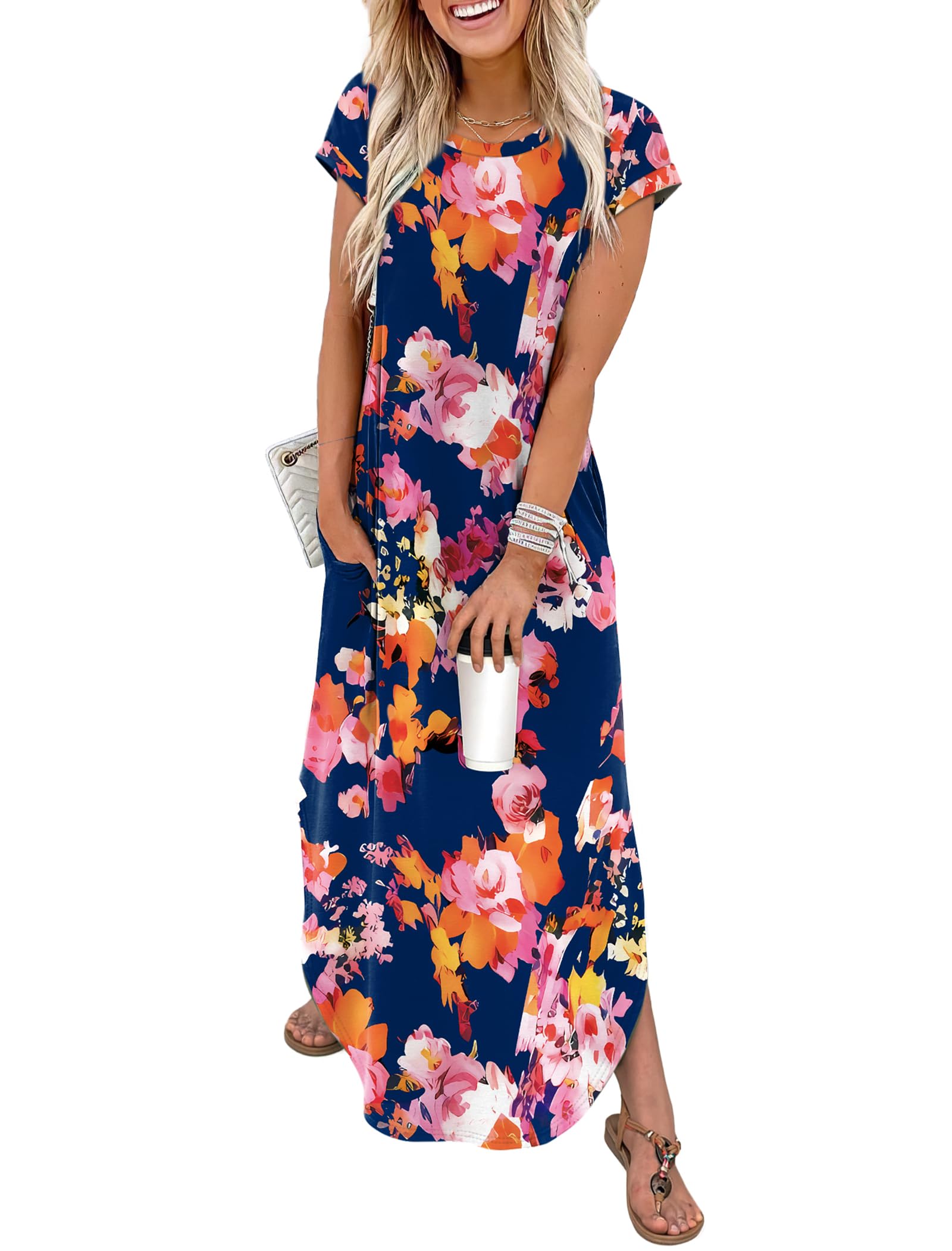 WIHOLL Summer Dresses Cap Sleeve Crewneck Maxi Long Casual Dress with Pockets Beach Vacation Sundresses 2026 Trendy