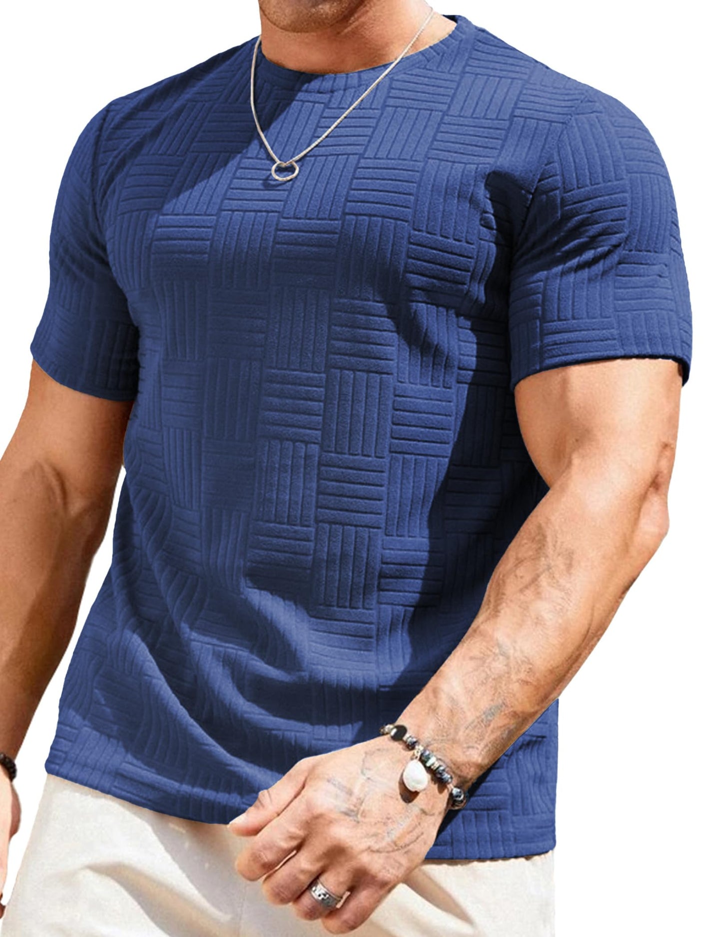 JMIERR Mens T-Shirt Casual Stretch Solid Crewneck Short Sleeve Tees Textured Shirts