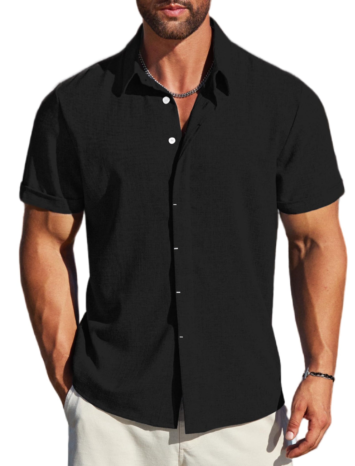 MAPICK Men's Linen Short Sleeve Button Down Shirt – Lightweight Breathable Summer Business Casual, Beach & Wedding Guest