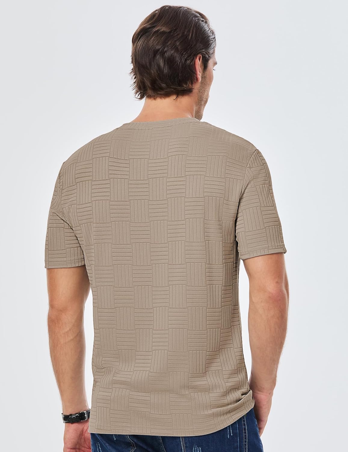 JMIERR Mens T-Shirt Casual Stretch Solid Crewneck Short Sleeve Tees Textured Shirts