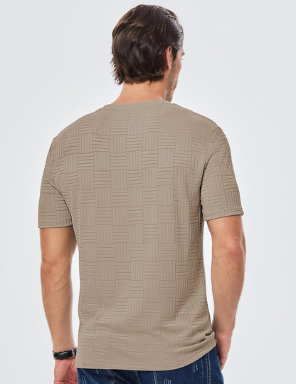 JMIERR Mens T-Shirt Casual Stretch Solid Crewneck Short Sleeve Tees Textured Shirts