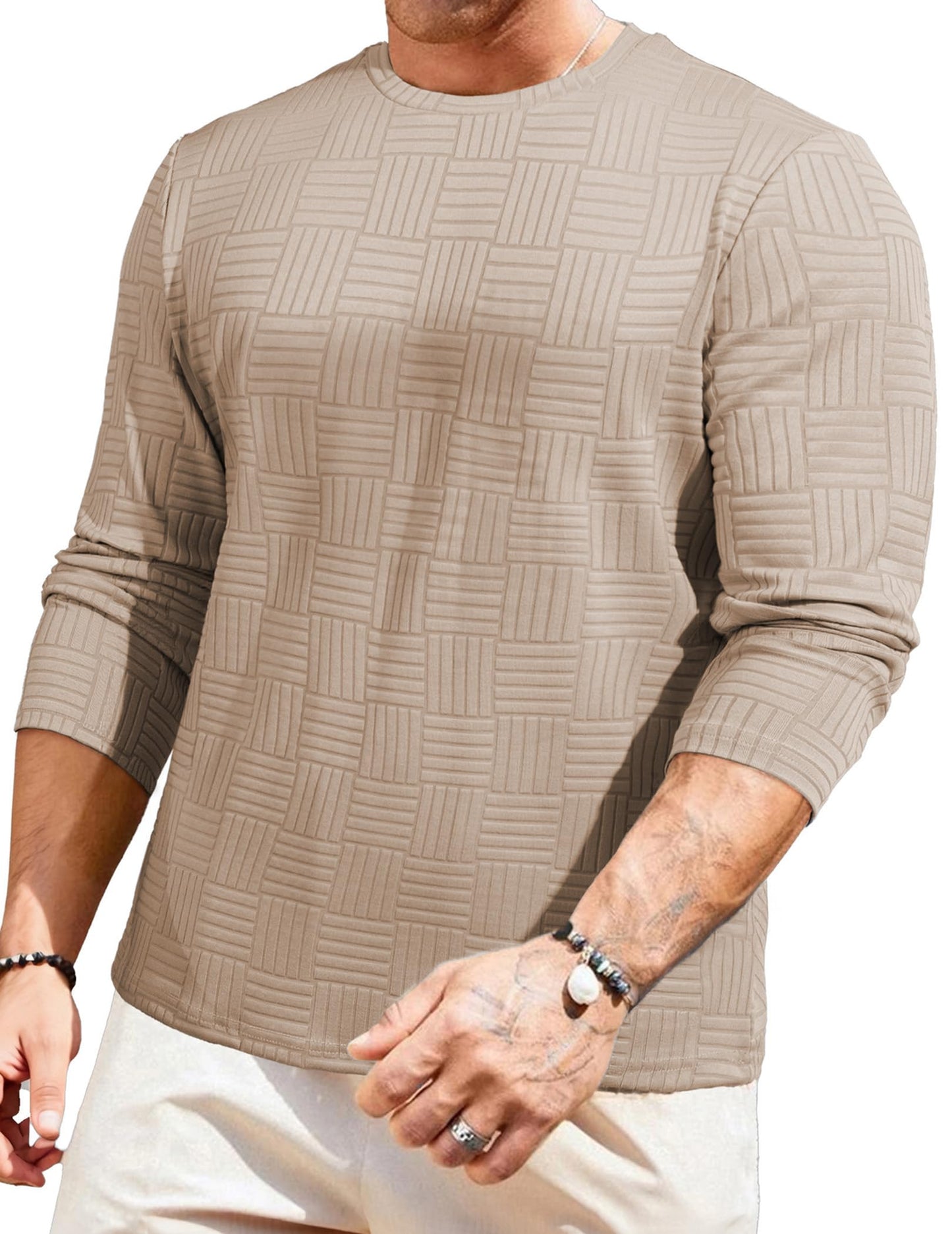 JMIERR Mens T-Shirt Casual Stretch Solid Crewneck Short Sleeve Tees Textured Shirts