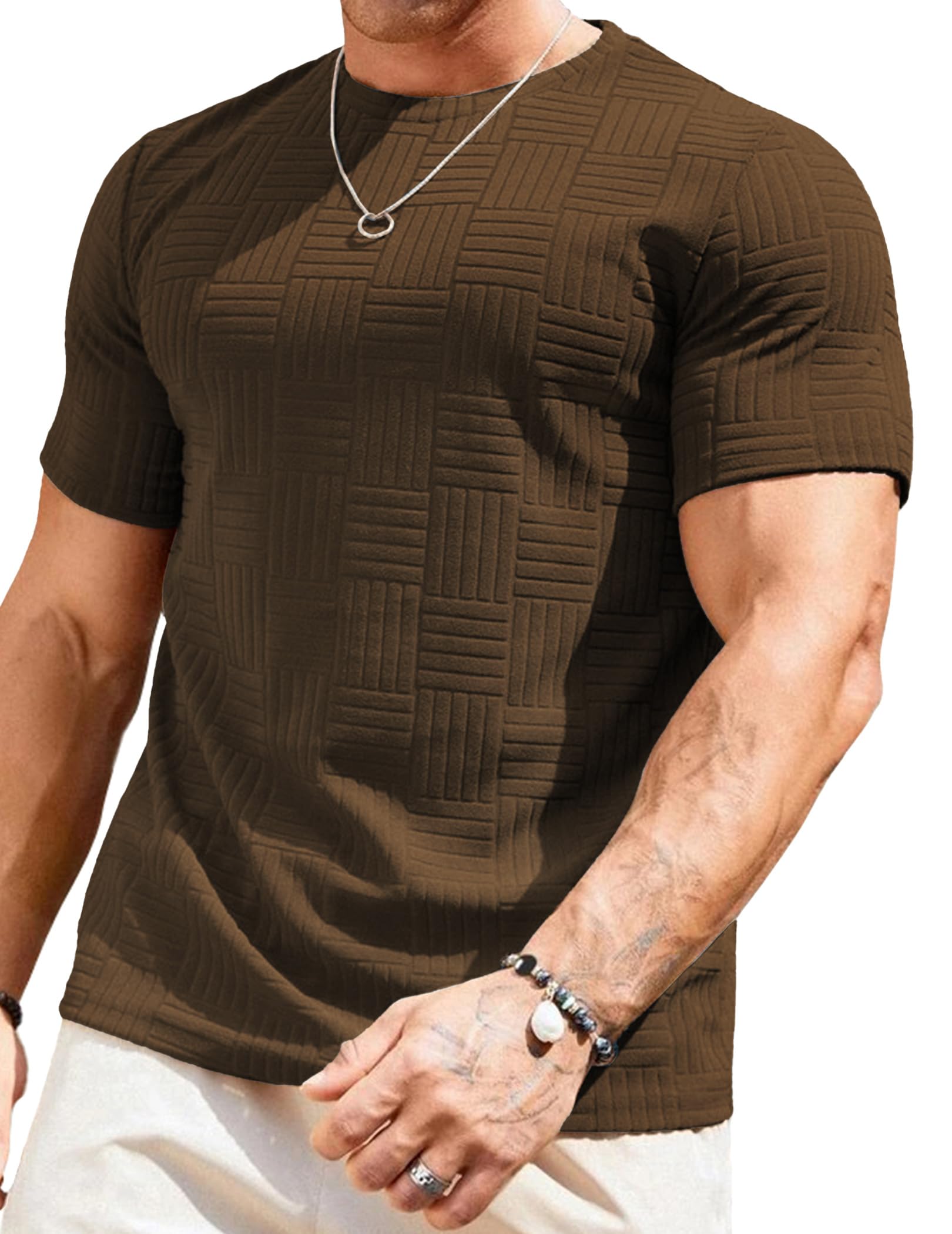 JMIERR Mens T-Shirt Casual Stretch Solid Crewneck Short Sleeve Tees Textured Shirts