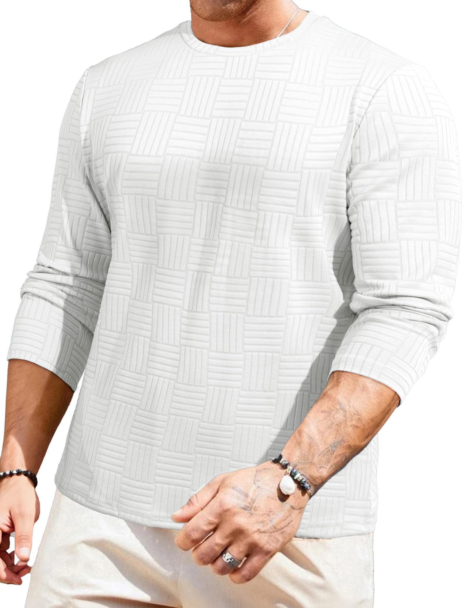 JMIERR Mens T-Shirt Casual Stretch Solid Crewneck Short Sleeve Tees Textured Shirts