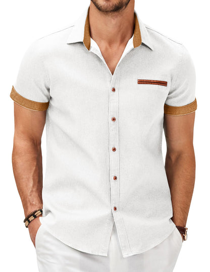 COOFANDY Men's Cotton Casual Short Sleeve Button Down Shirt Plaid Collar Denim Work Shirts