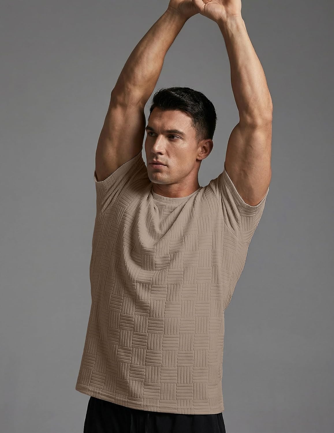 JMIERR Mens T-Shirt Casual Stretch Solid Crewneck Short Sleeve Tees Textured Shirts