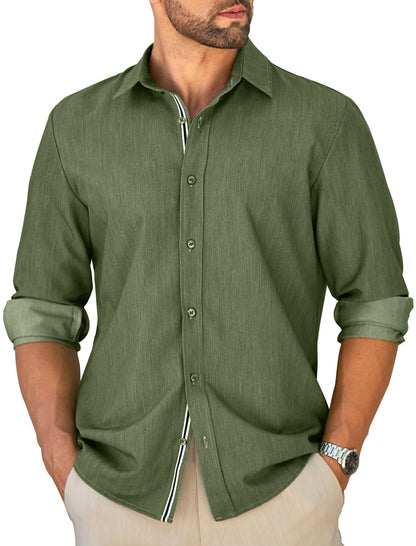 MAPICK Mens Untucked Dress Shirt Stretch Wrinkle Free Button Down Shirt Long Sleeve Business Casual Lightweight Denim Texture