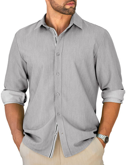MAPICK Mens Untucked Dress Shirt Stretch Wrinkle Free Button Down Shirt Long Sleeve Business Casual Lightweight Denim Texture
