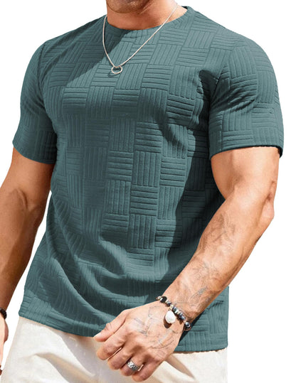 JMIERR Mens T-Shirt Casual Stretch Solid Crewneck Short Sleeve Tees Textured Shirts