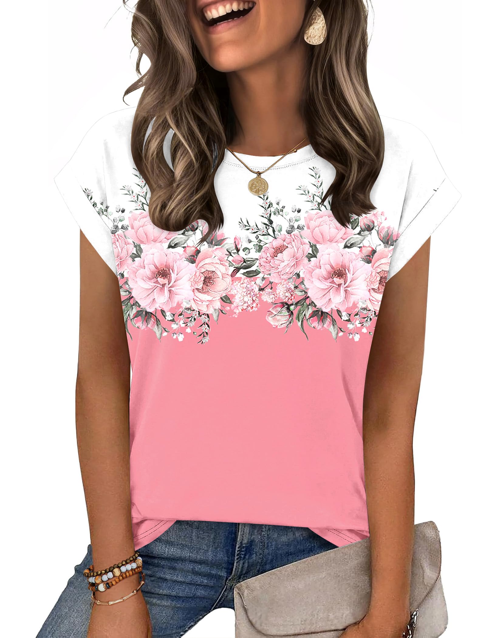 Zeagoo Womens Tops Summer Casual Cap Sleeve Tshirts Shirts Business Dressy Spring Fashion Outfits Trendy Clothes